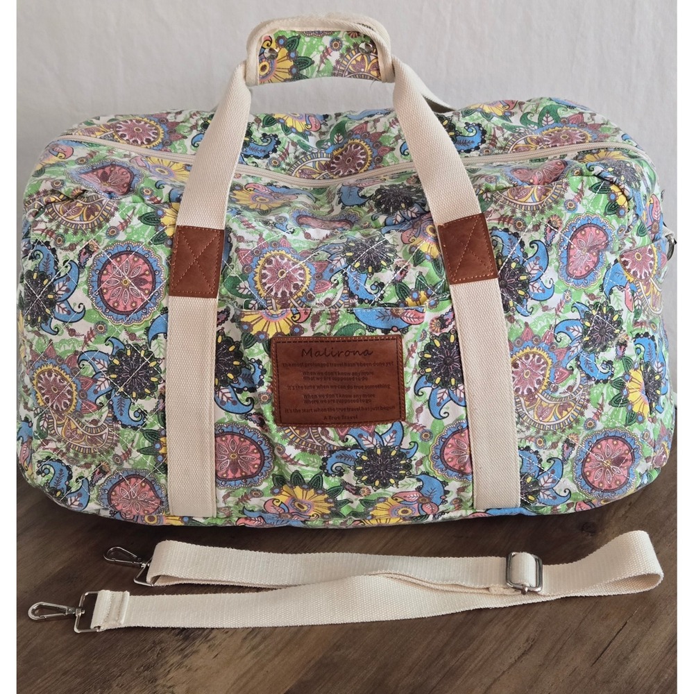 Malirona Paisley Quilted Canvas Duffel Bag Floral Weekender Travel Bag